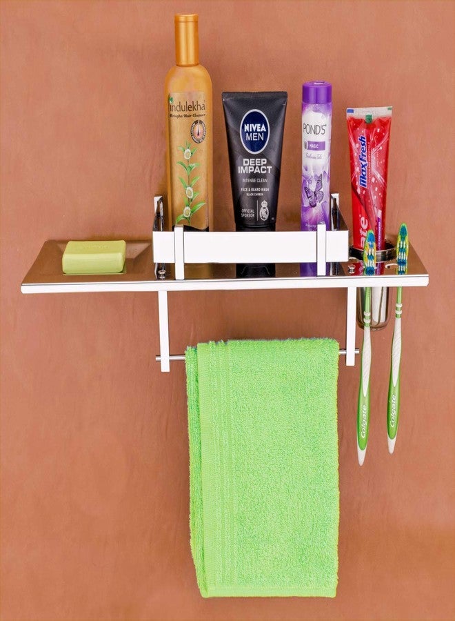 HANDY Bathroom Accessories Stainless Steel Bathroom Shelf with Towel Ring Multipurpose Shelf with Soap Dish and Toothbrush Holder All in One Shelves 18 X 5 Inch - Image 2